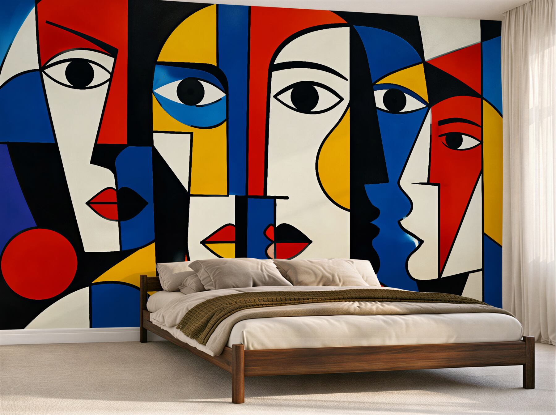 Papier peint visages cubistes en couleurs