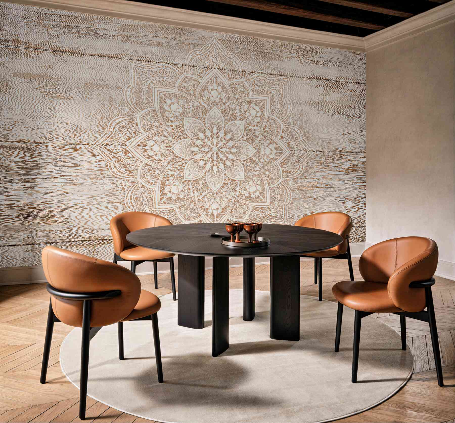 Papier peint mandala sur des planches usées