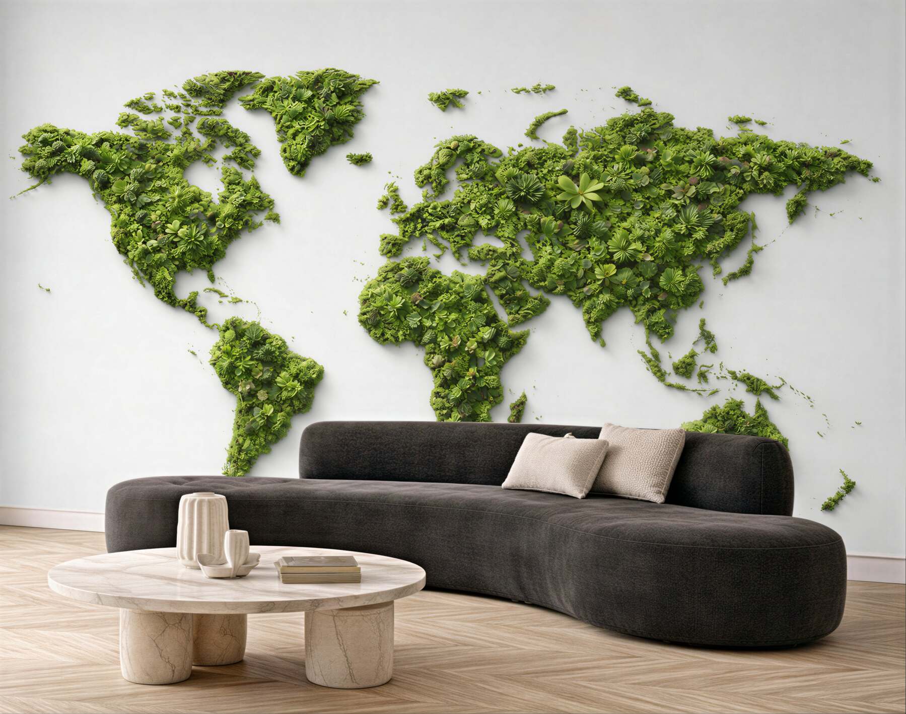 Papier peint carte du monde verte en feuilles