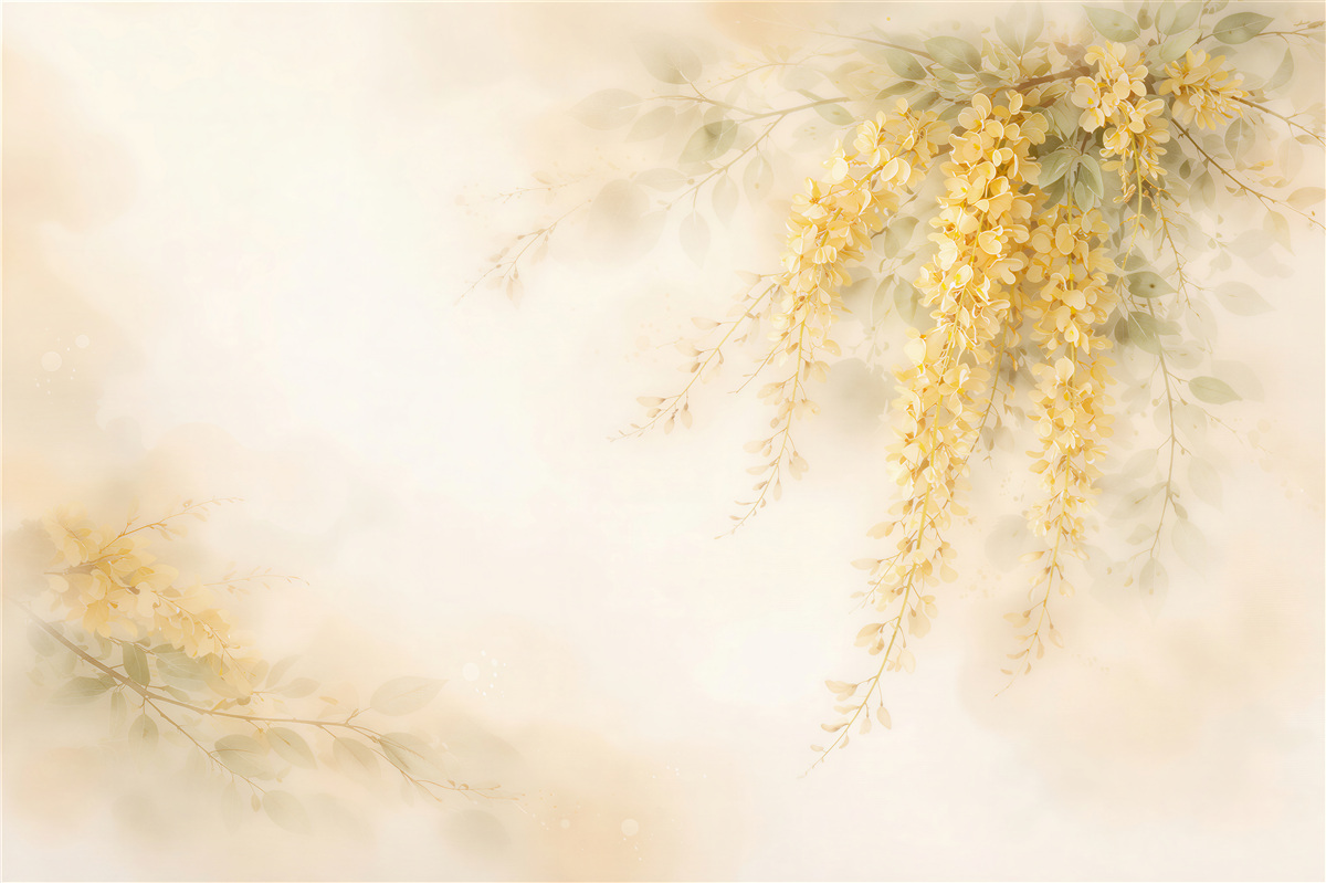 Papier peint fleurs suspendues dorées en aquarelle