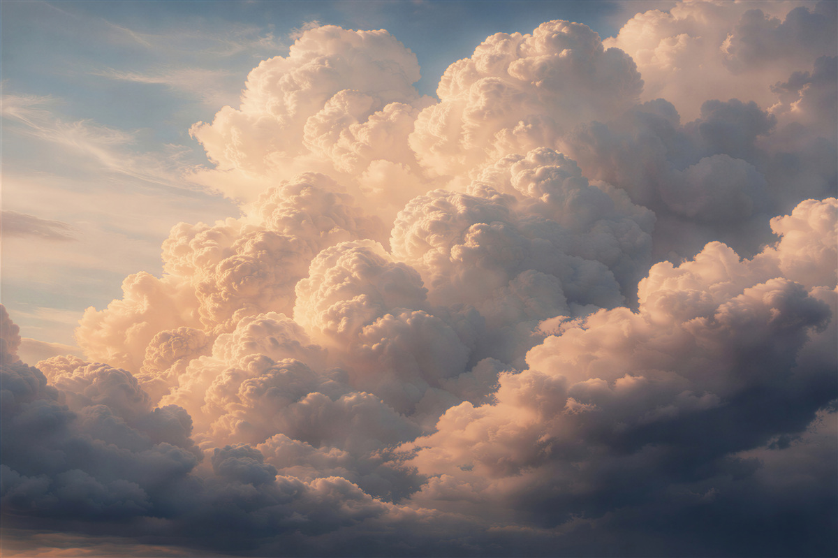 Papier peint nuages duveteux dans une lumière chaude