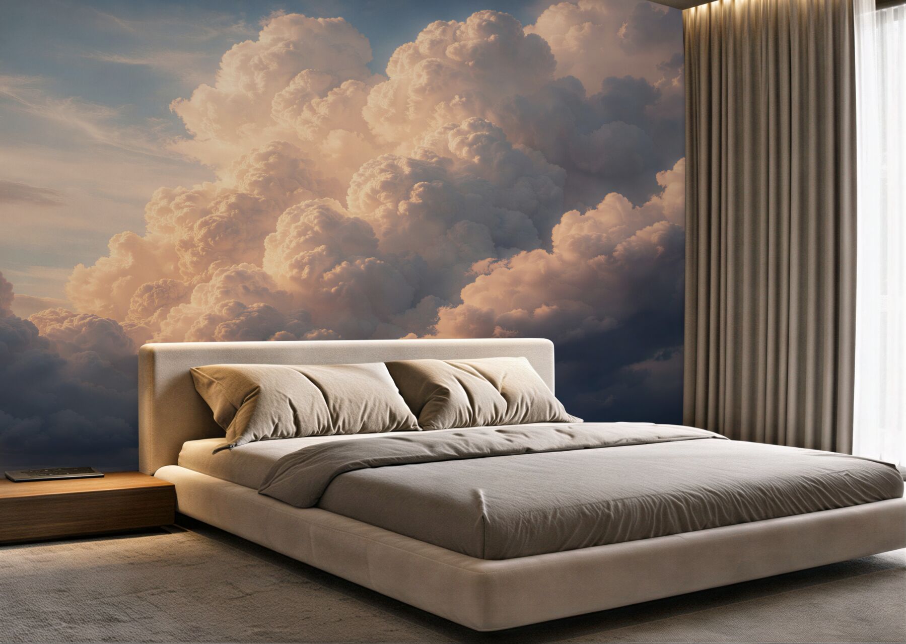 Papier peint nuages duveteux dans une lumière chaude