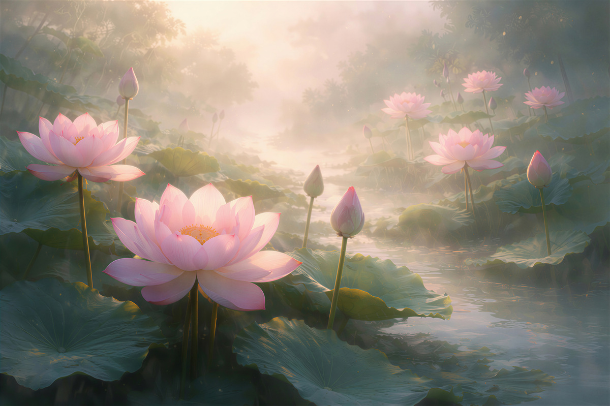 Papier peint lotus au lever du soleil sur l'eau