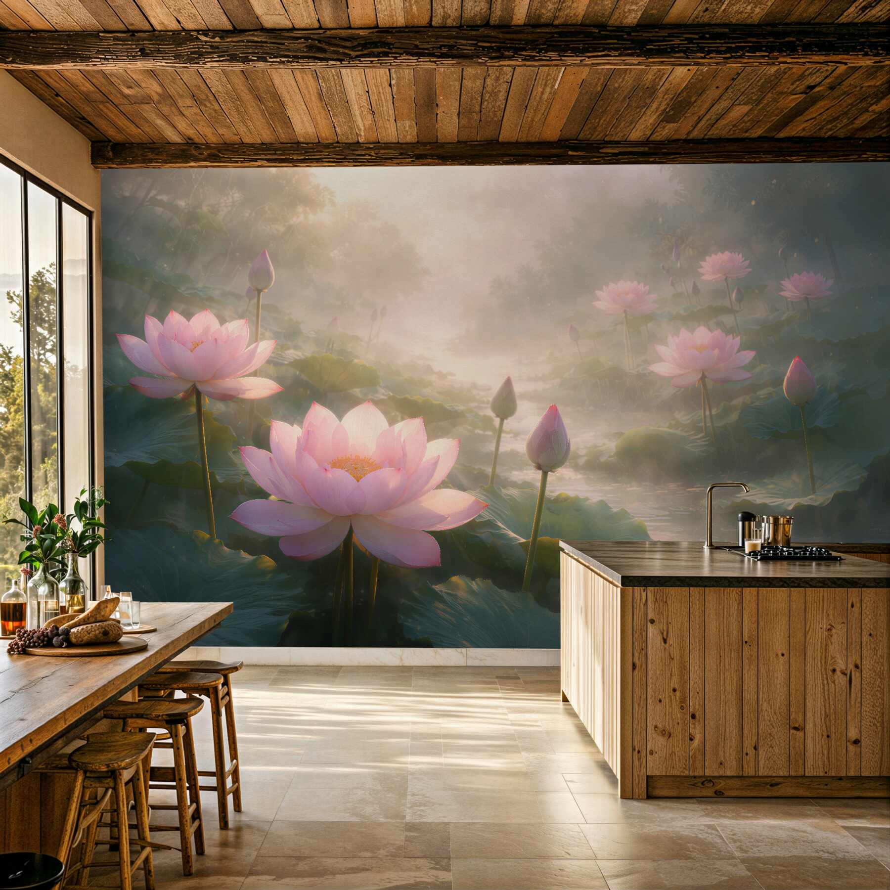 Papier peint lotus au lever du soleil sur l'eau