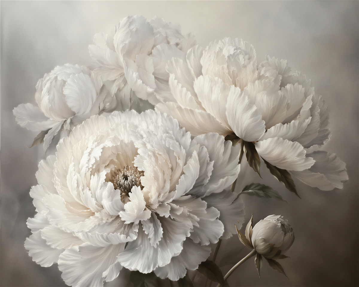 Papier peint pivoines blanches dans une composition noble
