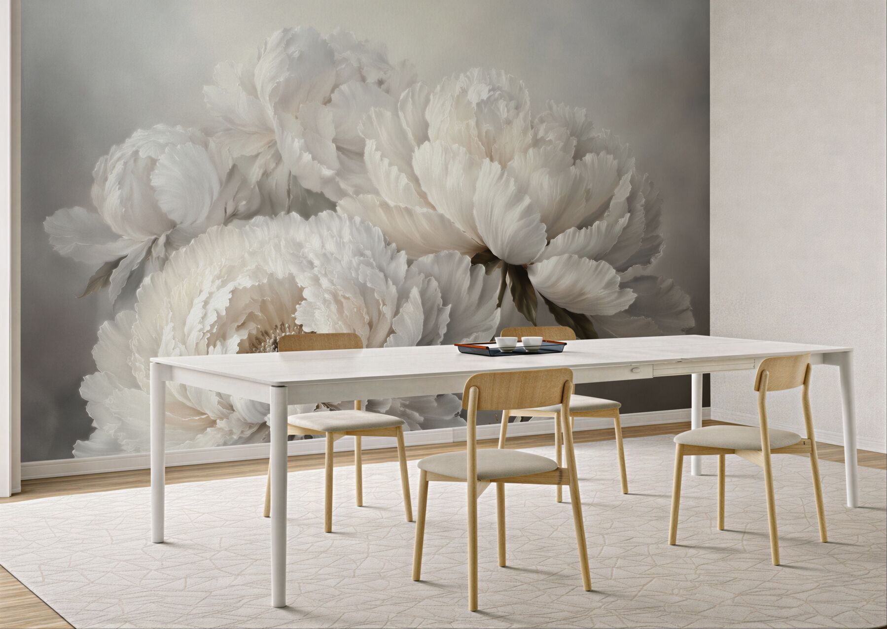 Papier peint pivoines blanches dans une composition noble
