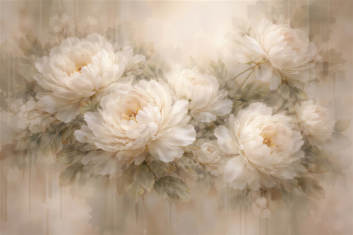 Papier peint pivoines crème dans une brume romantique