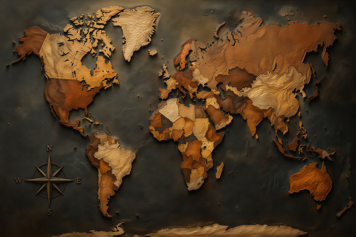 Papier peint carte du monde en bois vintage