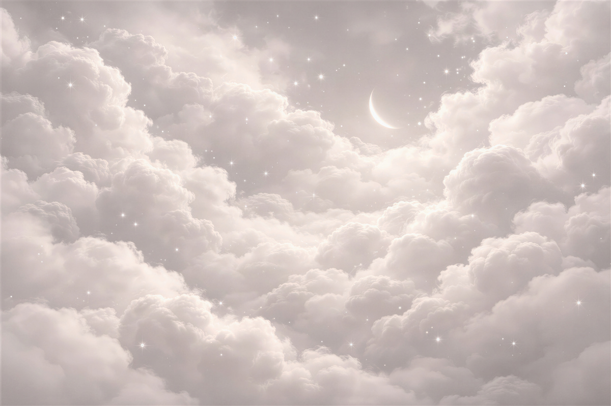 Papier peint lune parmi des nuages doux