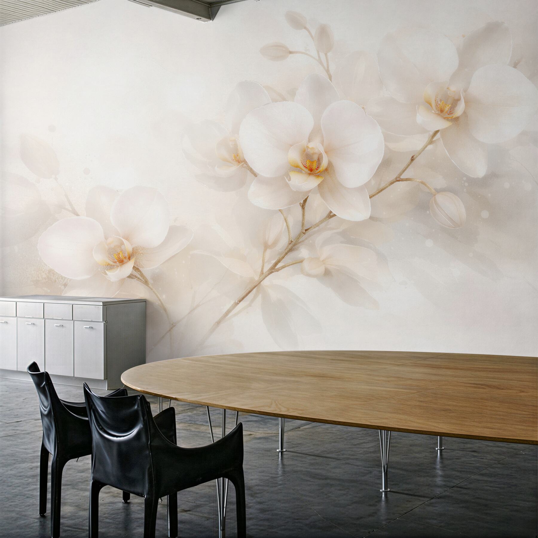 Papier peint orchidées crème dans l'éclat