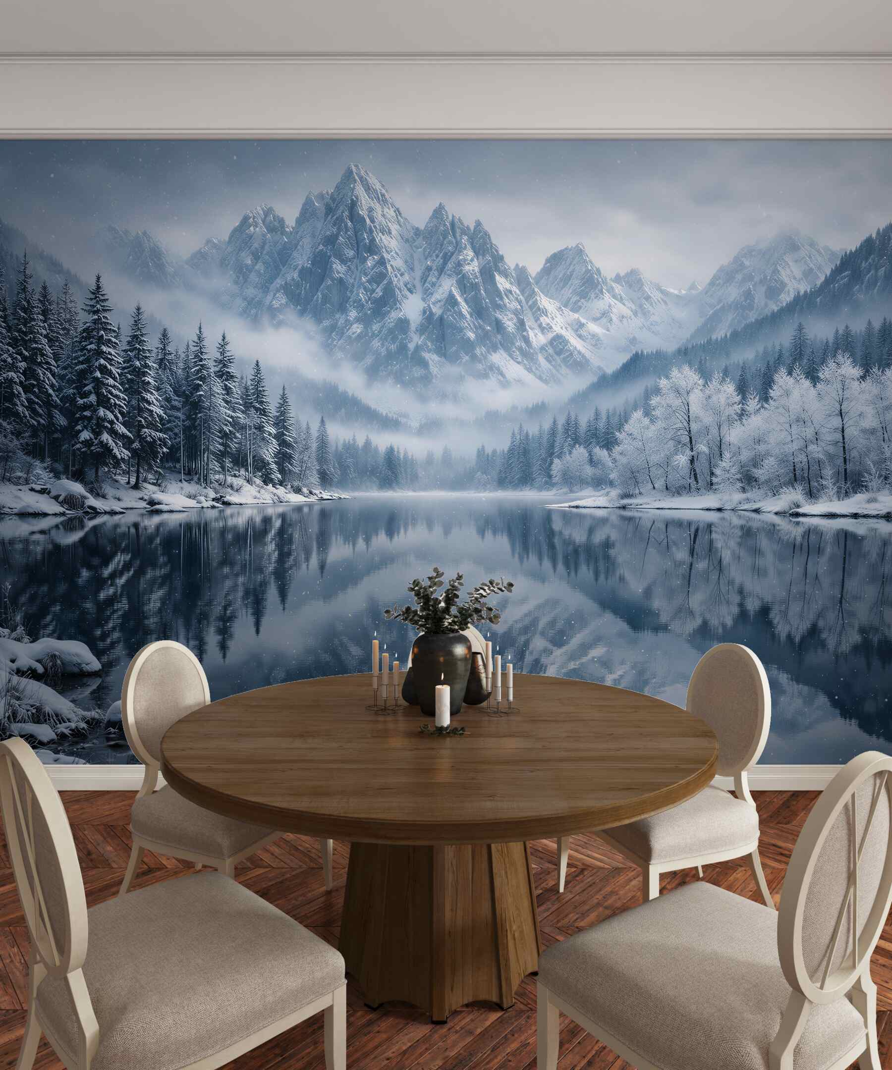 Papier peint lac d'hiver sous des montagnes majestueuses