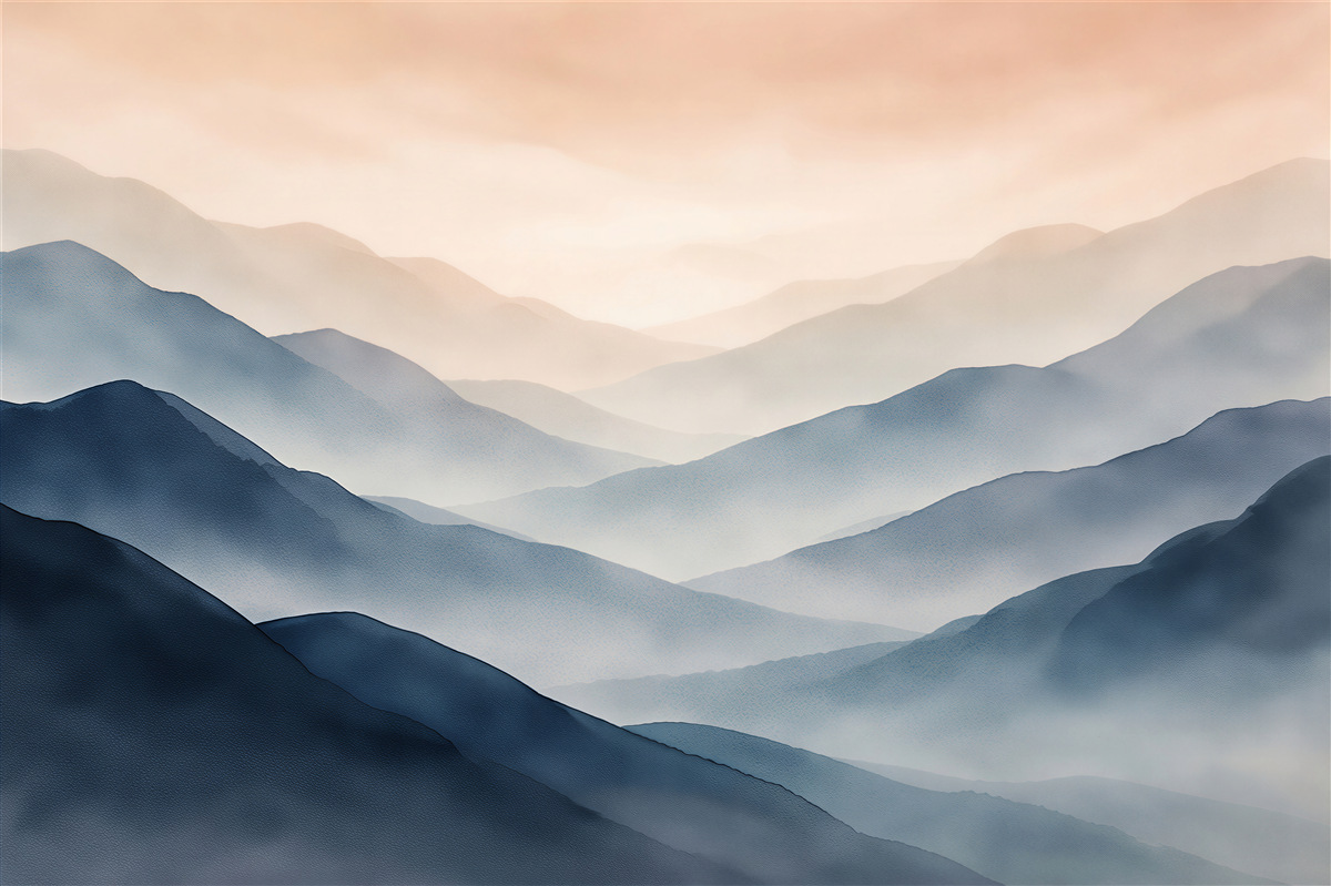Papier peint montagnes peintes dans la brume matinale