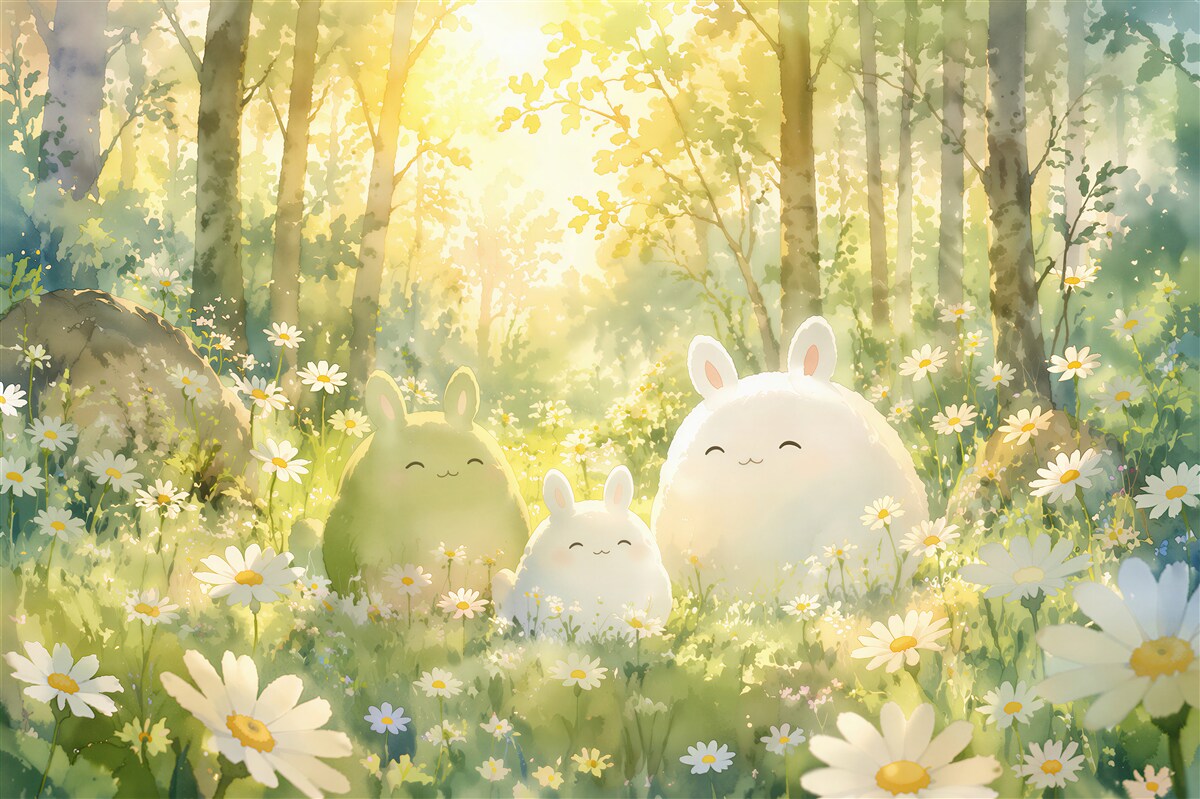 Papier peint lapins forestiers dans des fleurs