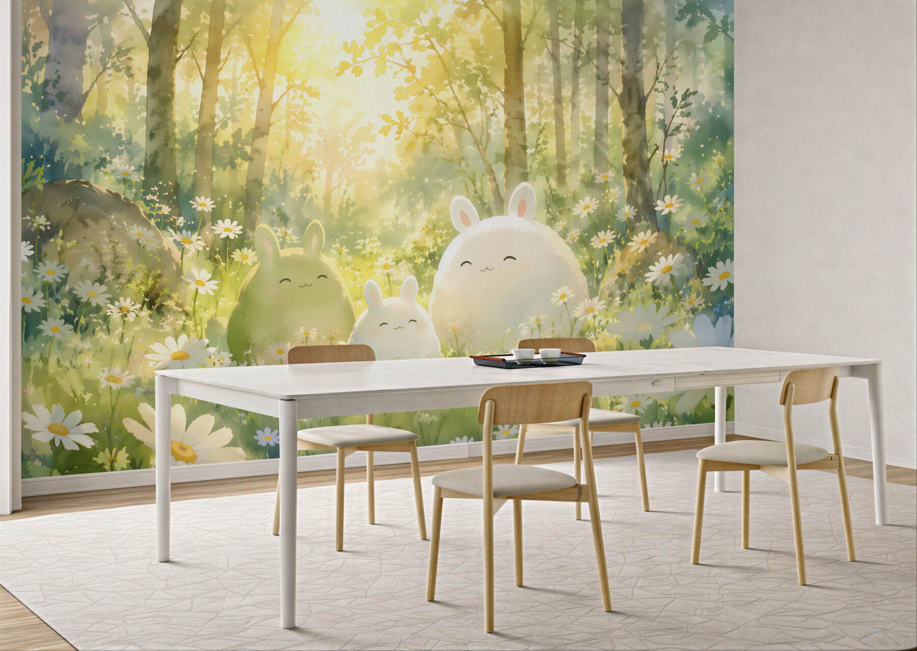Papier peint lapins forestiers dans des fleurs