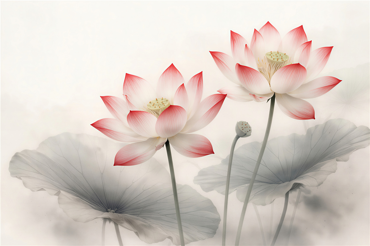 Papier peint lotus délicats dans une brume pastel
