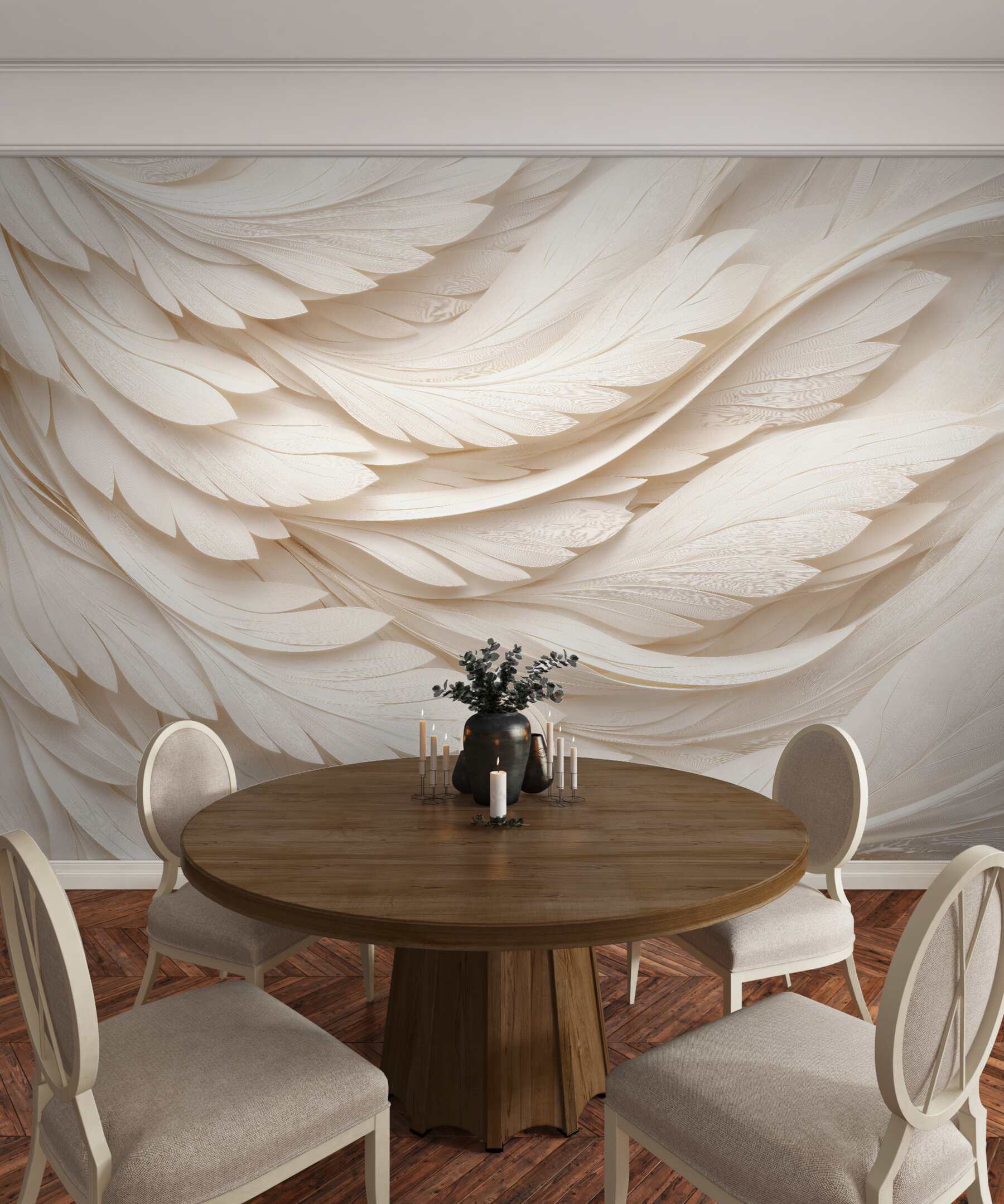 Papier peint plumes blanches soyeuses