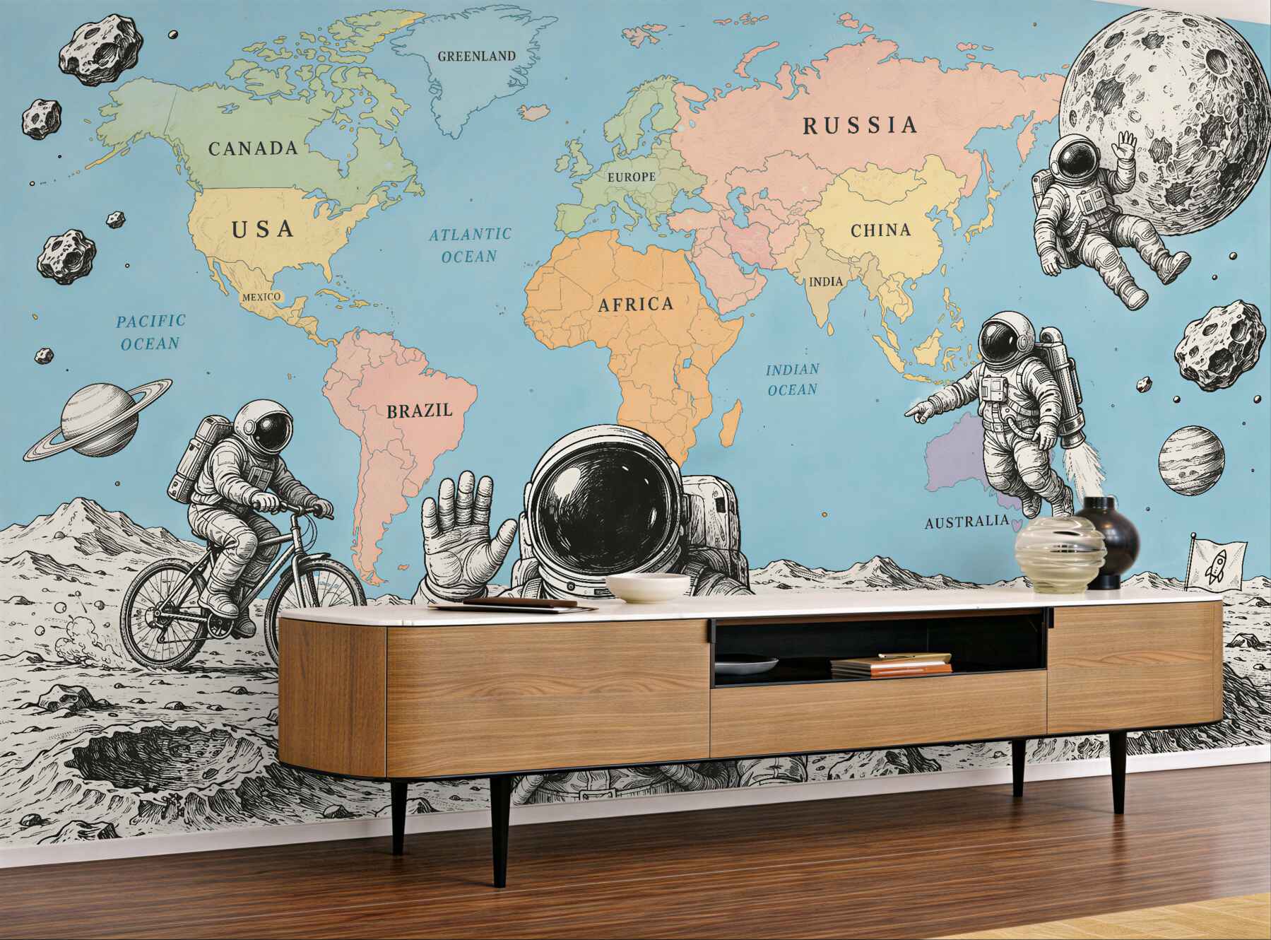 Papier peint carte du monde spatiale pour enfants