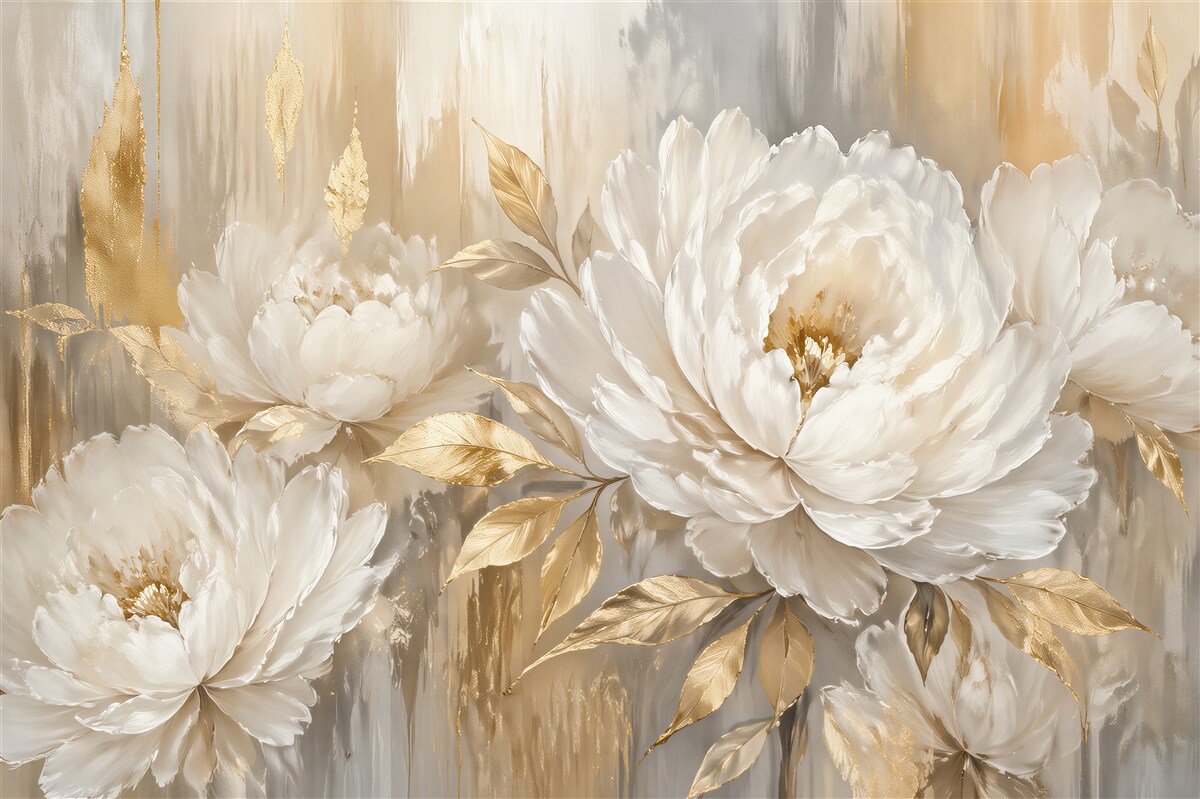 Papier peint pivoines dorées dans une élégante lueur