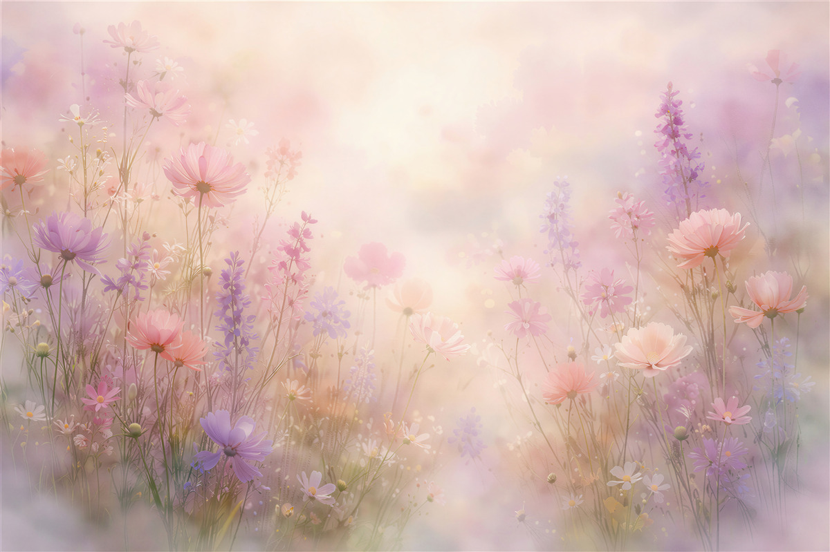 Papier peint prairie pastel de fleurs