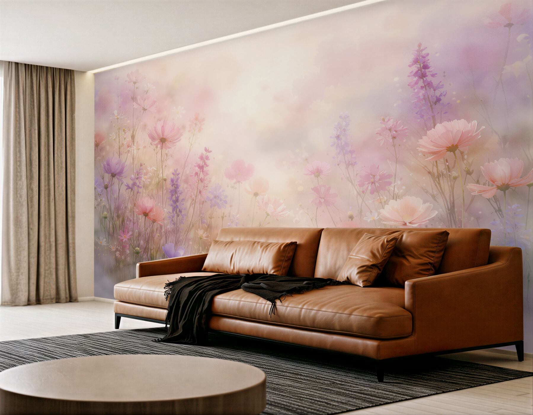 Papier peint prairie pastel de fleurs