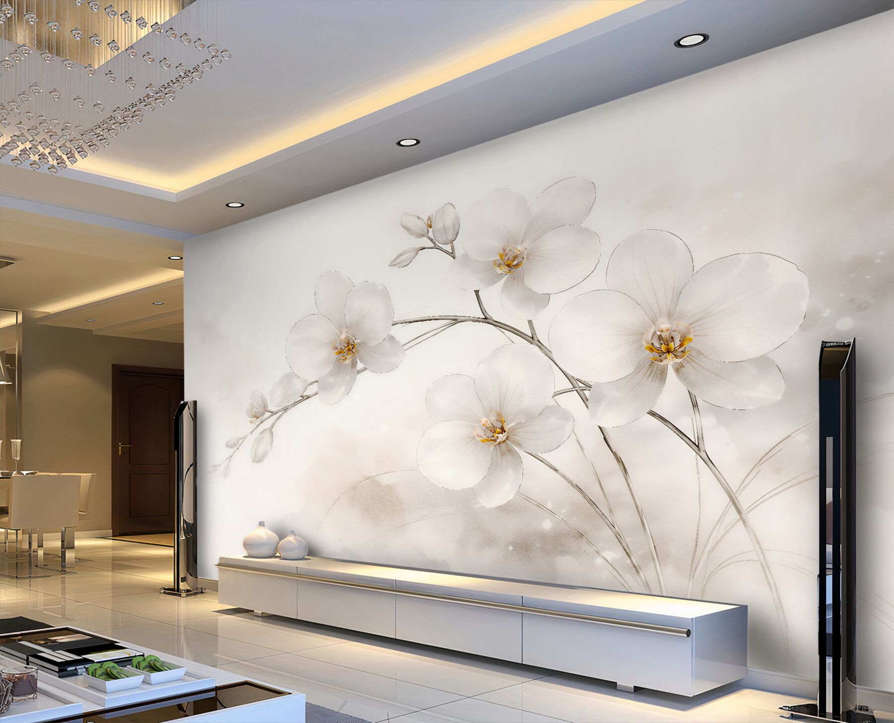Papier peint orchidées blanches dans une douce lumière