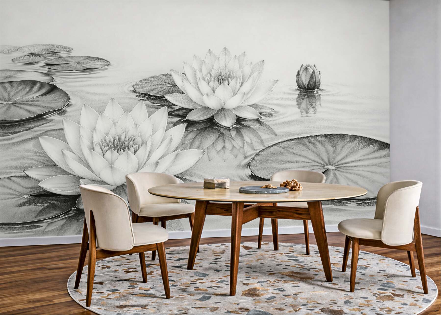 Papier peint lotus sur un miroir argenté
