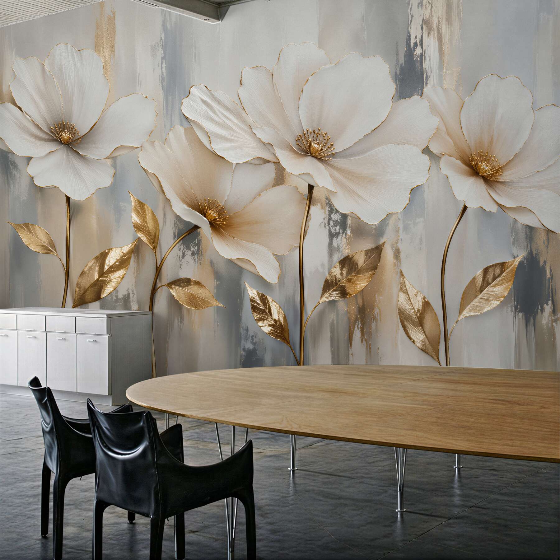 Papier peint fleurs dorées dans un éclat élégant