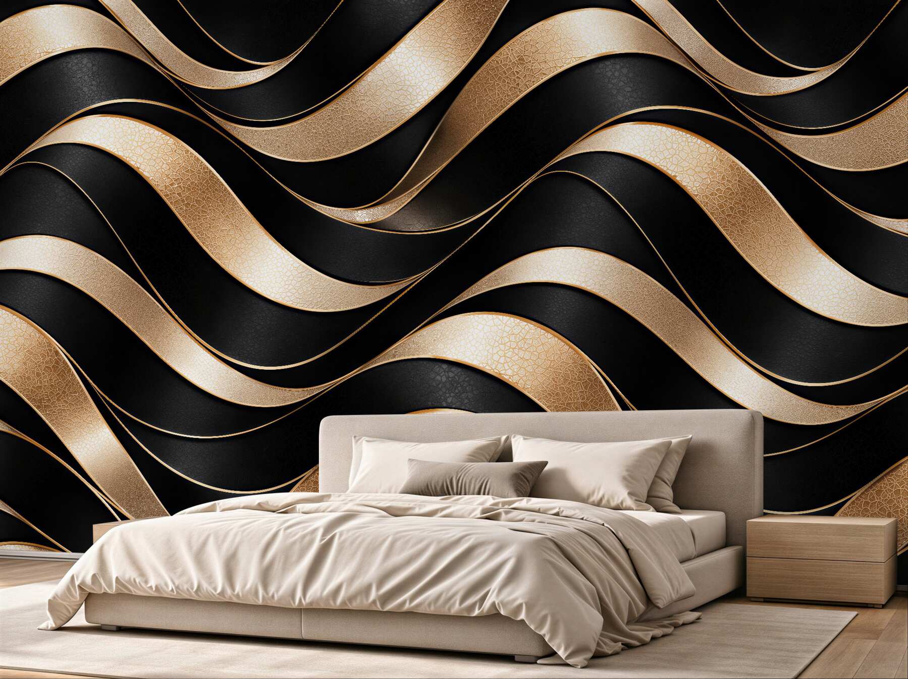 Papier peint vagues dorées sur velours noir
