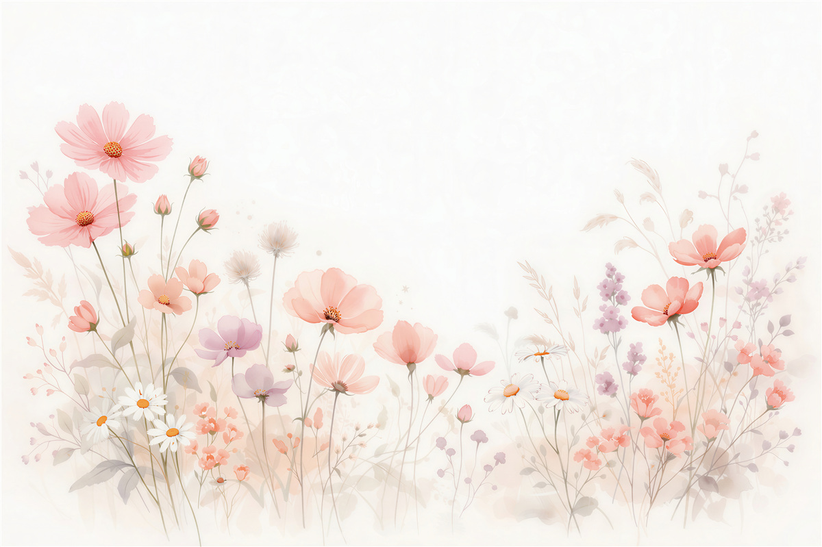 Papier peint prairie pastel en fleurs aquarelle