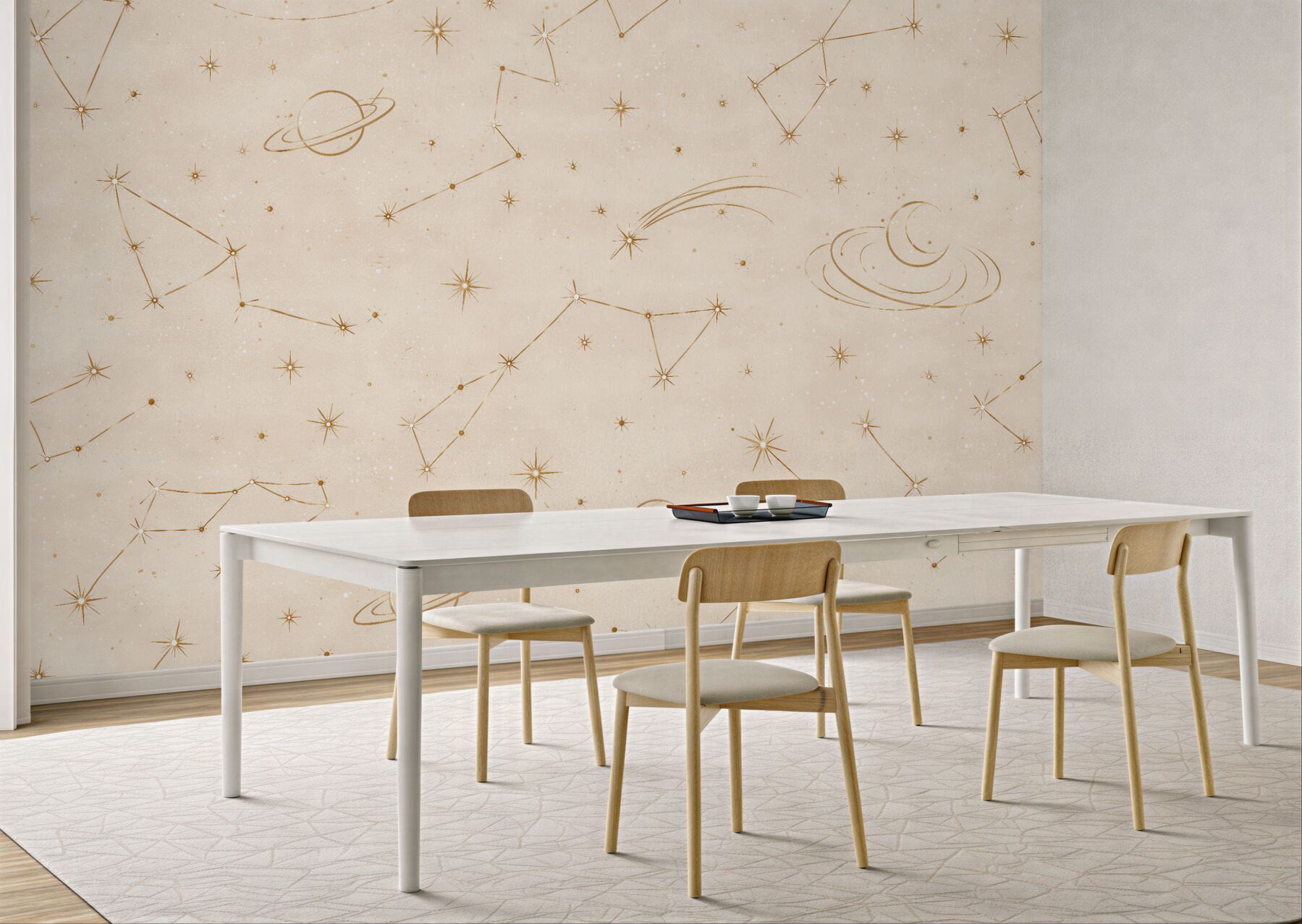 Papier peint constellations dorées dans un ciel clair