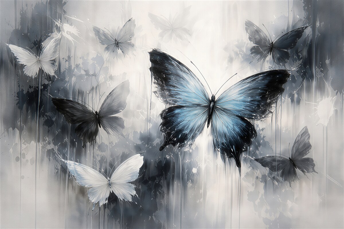 Papier peint papillons bleus dans une brume artistique