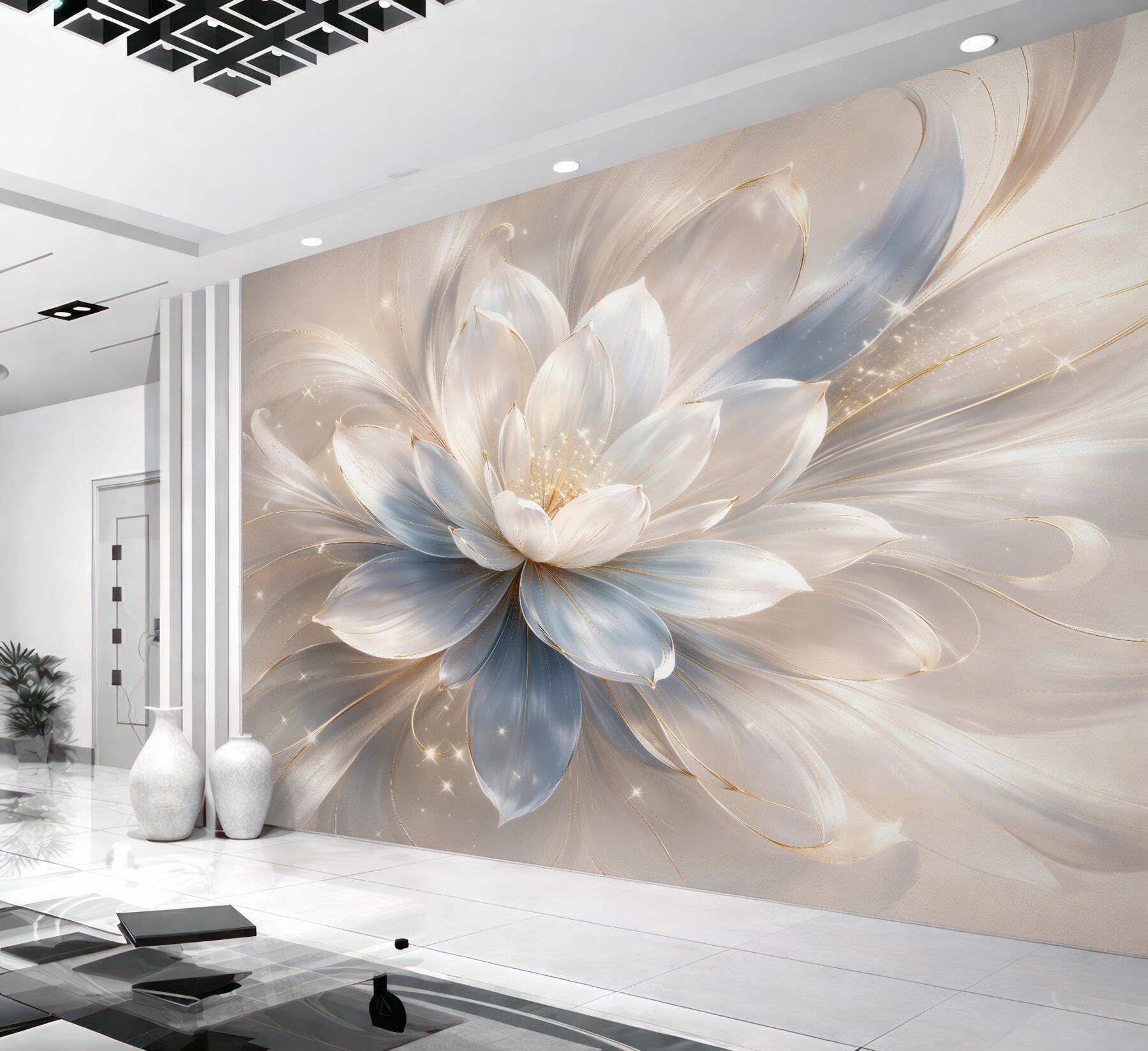 Papier peint fleur blanche brillante glamour