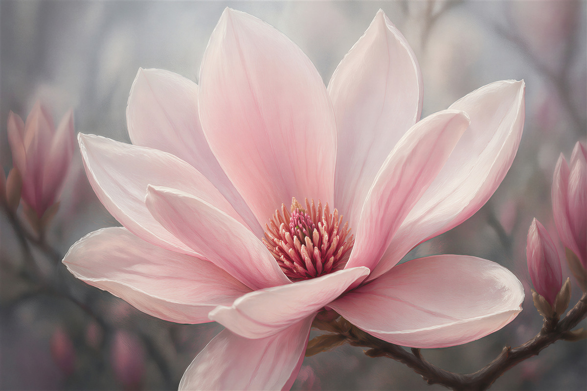 Papier peint magnolia rose à l'aube