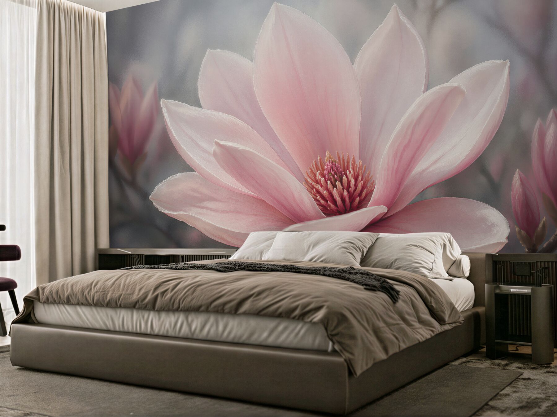 Papier peint magnolia rose à l'aube
