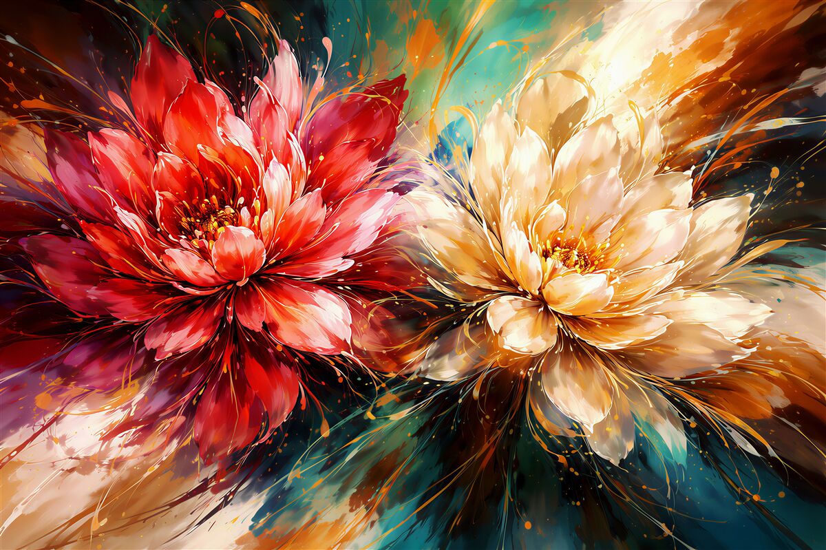 Papier peint fleurs expressives en abstraction