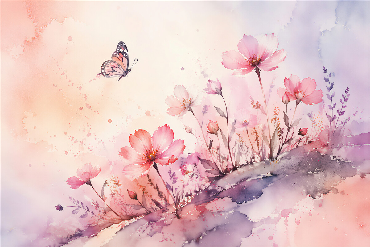 Papier peint fleurs aquarelle avec papillon