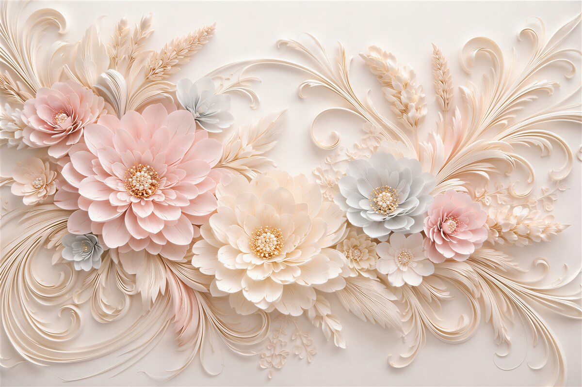 Papier peint fleurs poudrées dans un relief doré