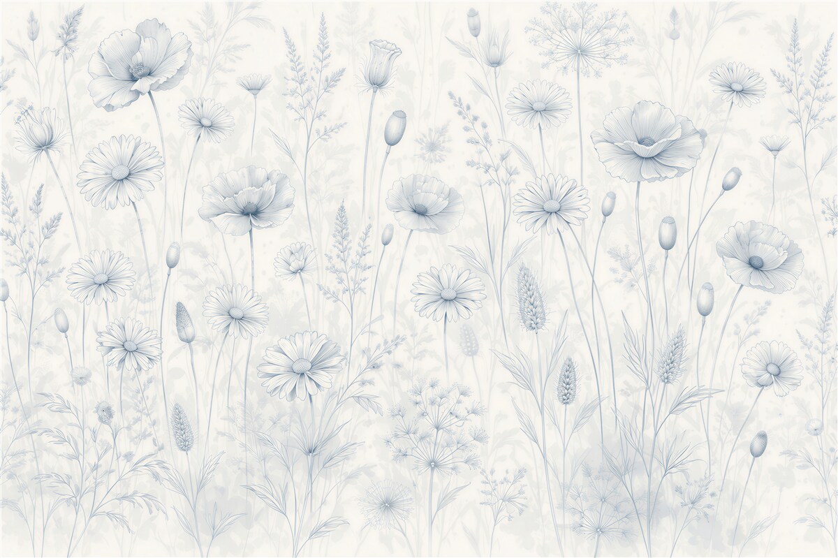 Papier peint prairie bleue rétro