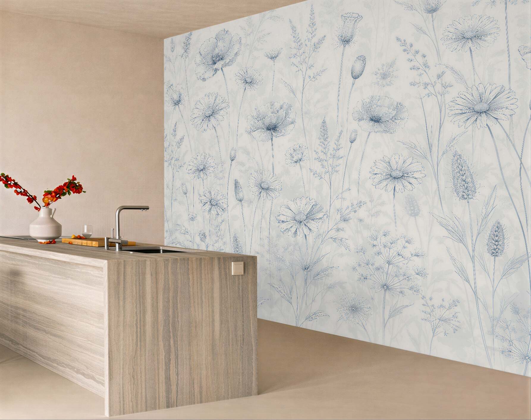 Papier peint prairie bleue rétro