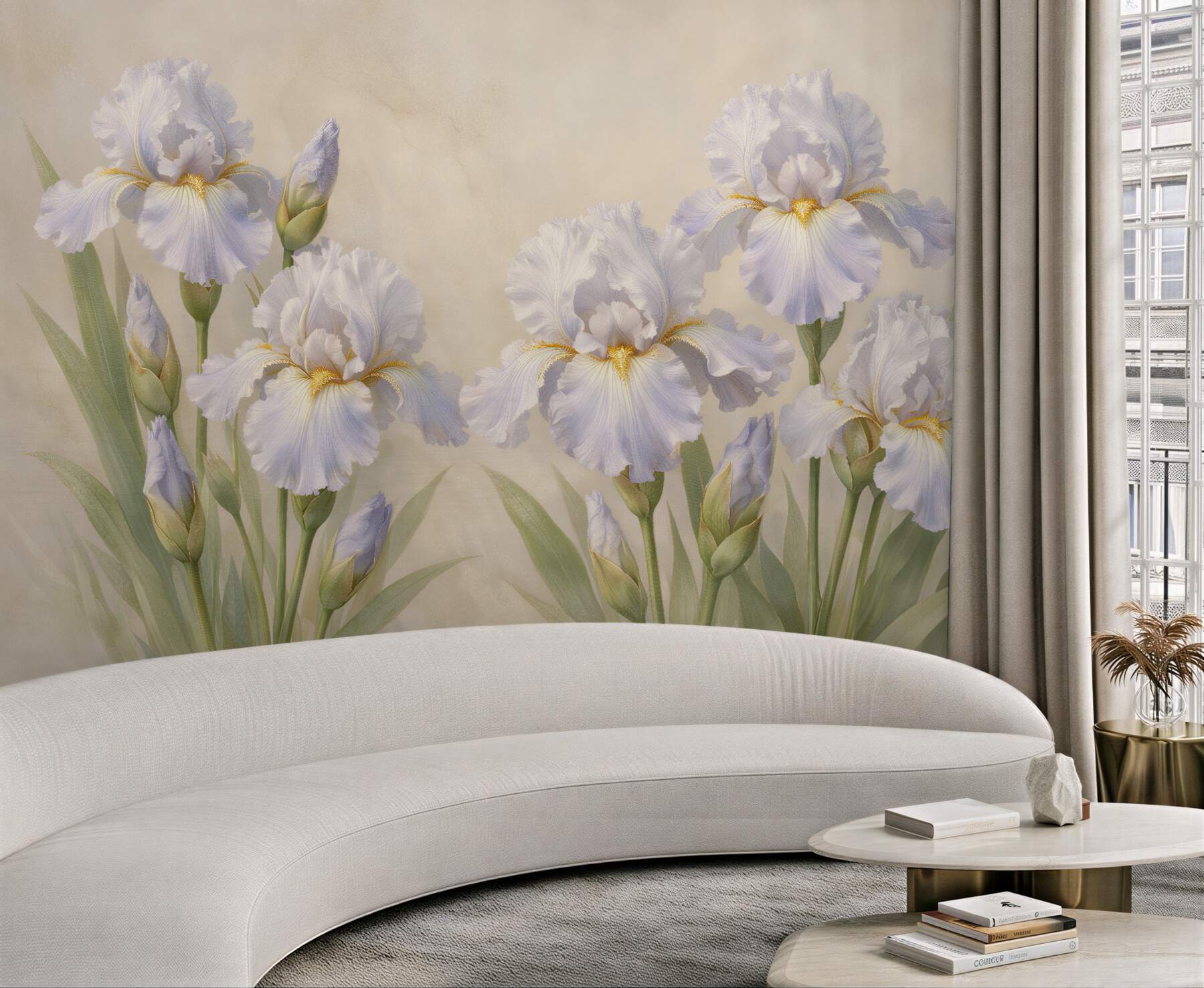 Papier peint iris crémeux dans une élégance subtile