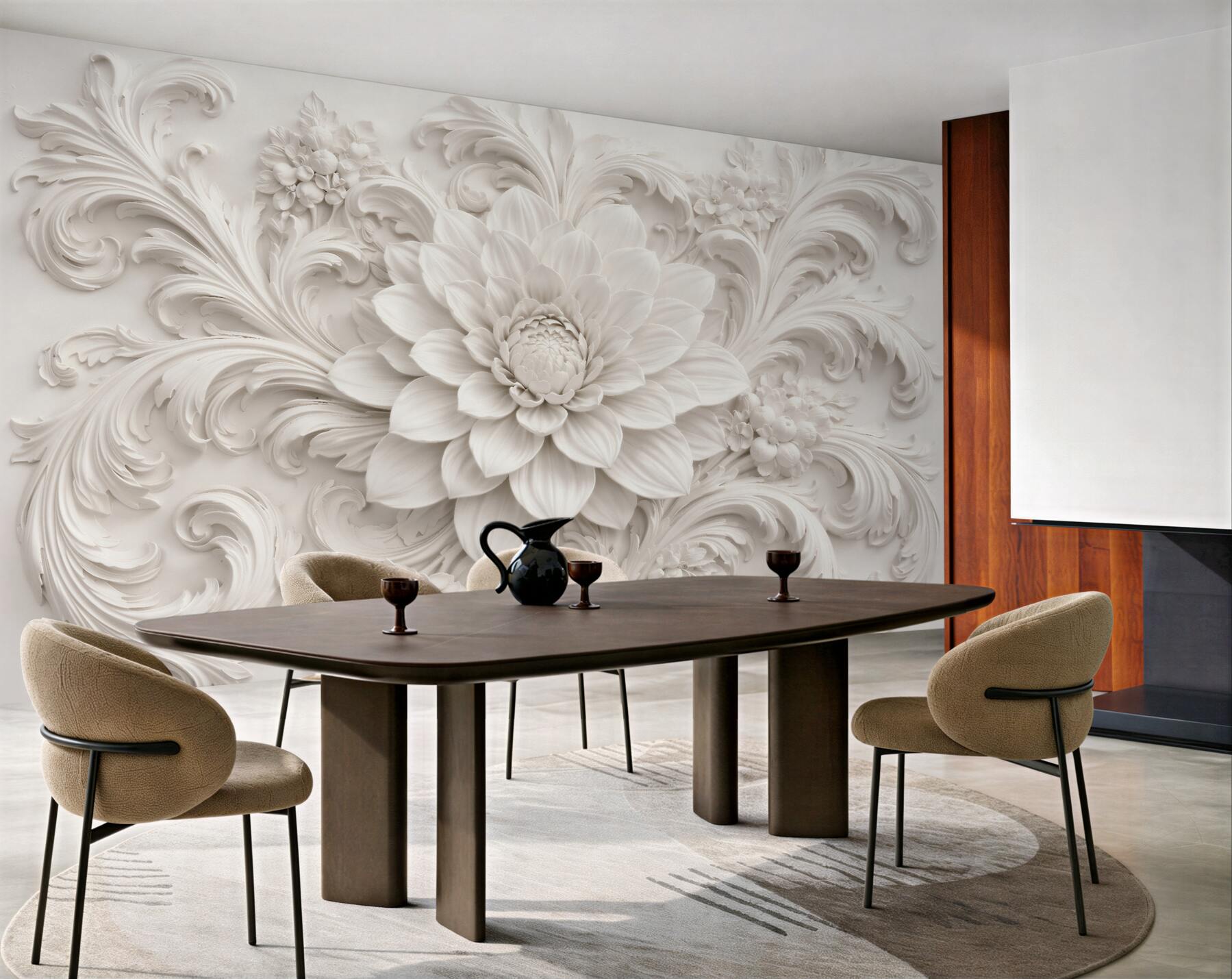 Papier peint fleur blanche dans un relief palatial