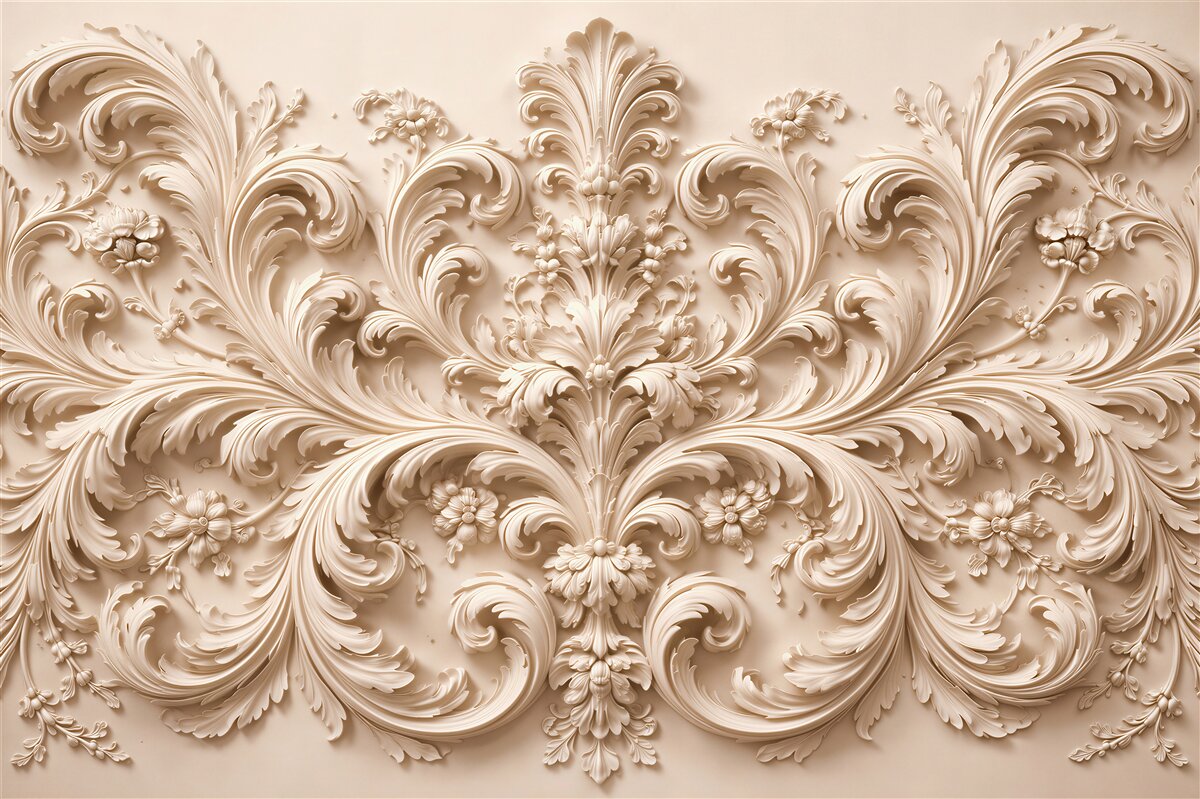 Papier peint ornement baroque en relief crème