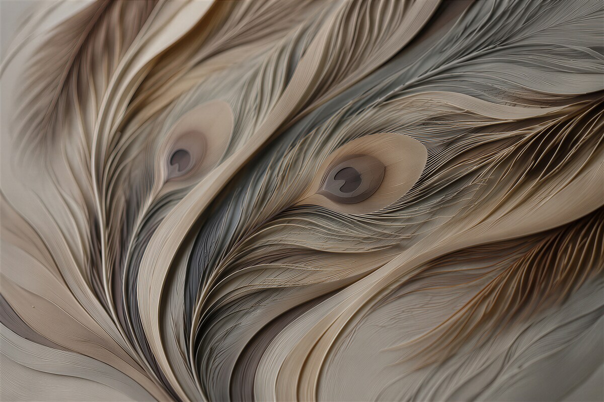 Papier peint plumes abstraites dans une danse beige