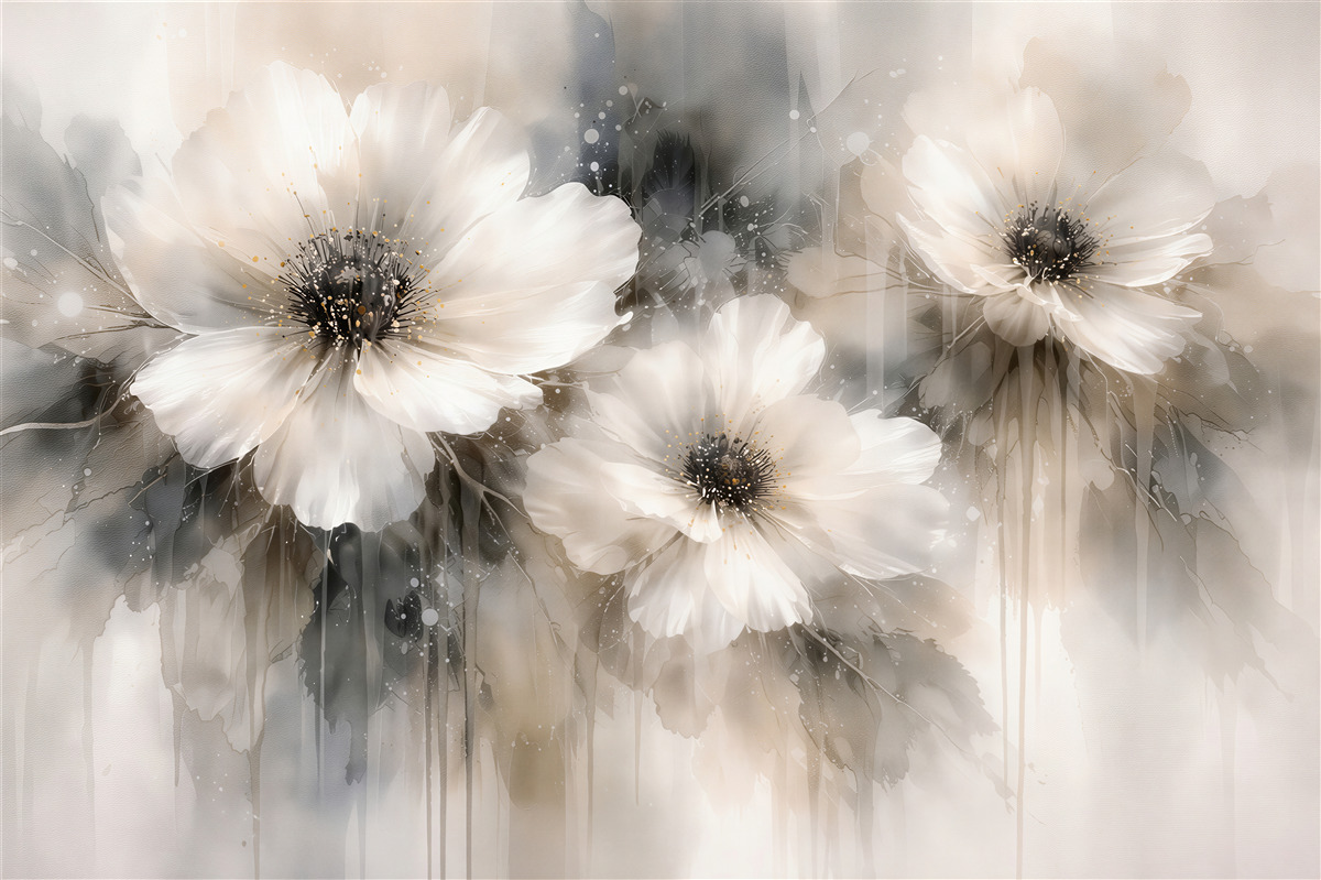 Papier peint élégantes fleurs blanches en sépia