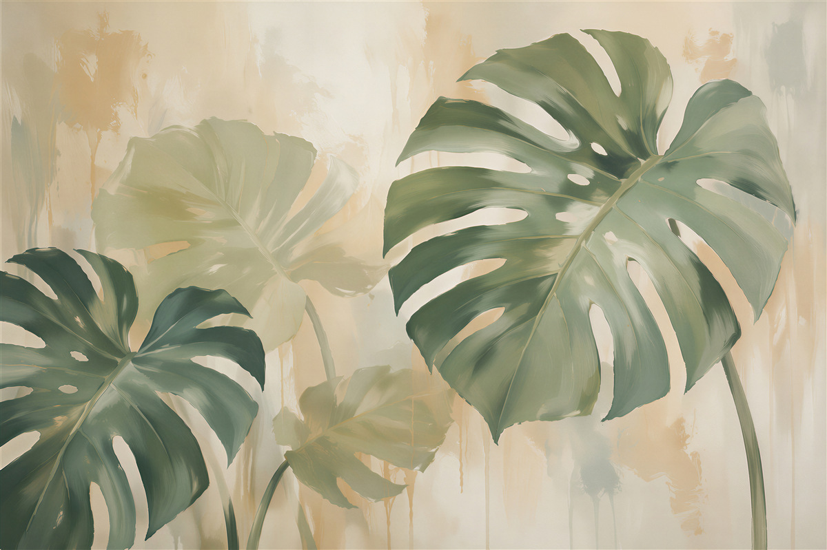 Papier peint feuilles pastel de monstera