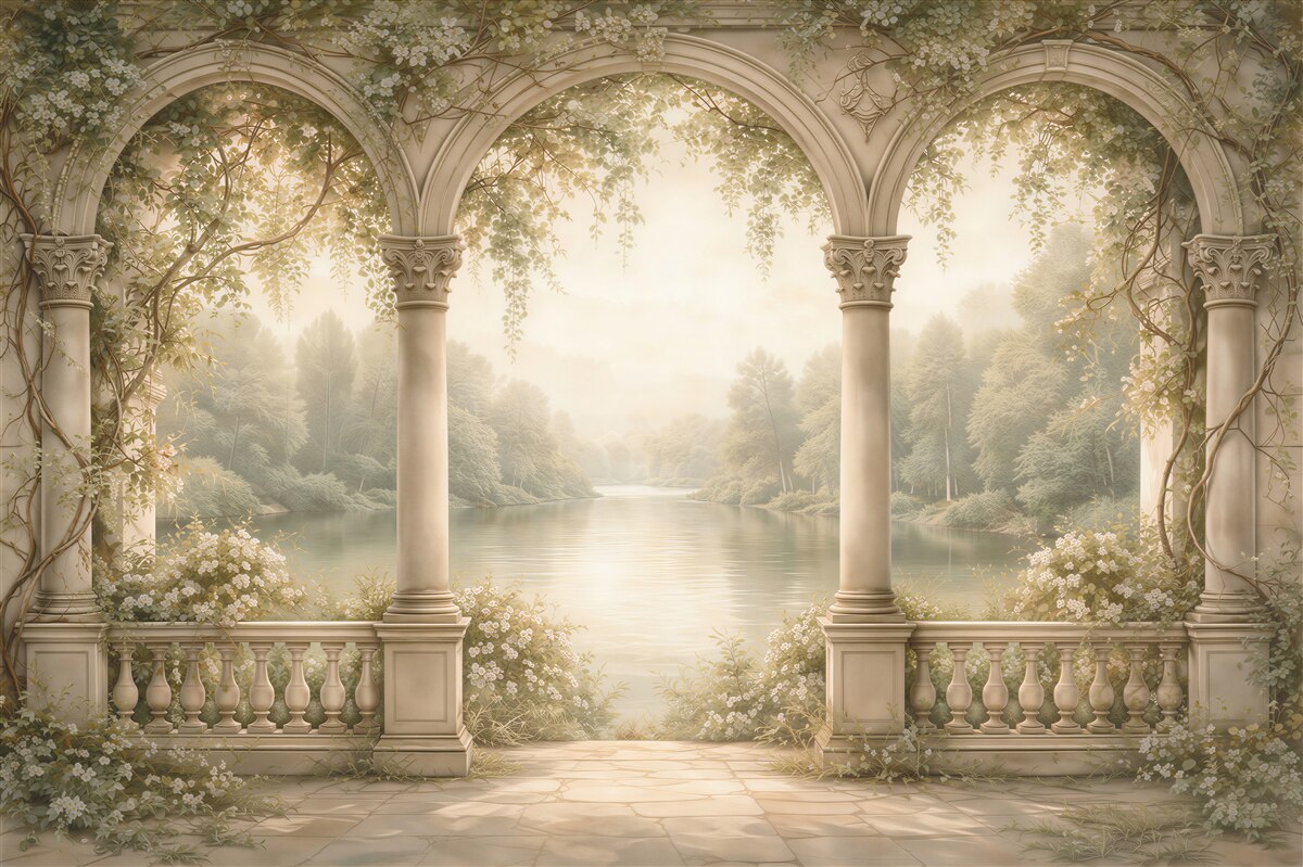 Papier peint arcades romantiques au bord du lac