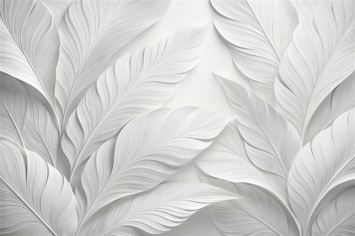 Papier peint feuilles blanches en relief élégant