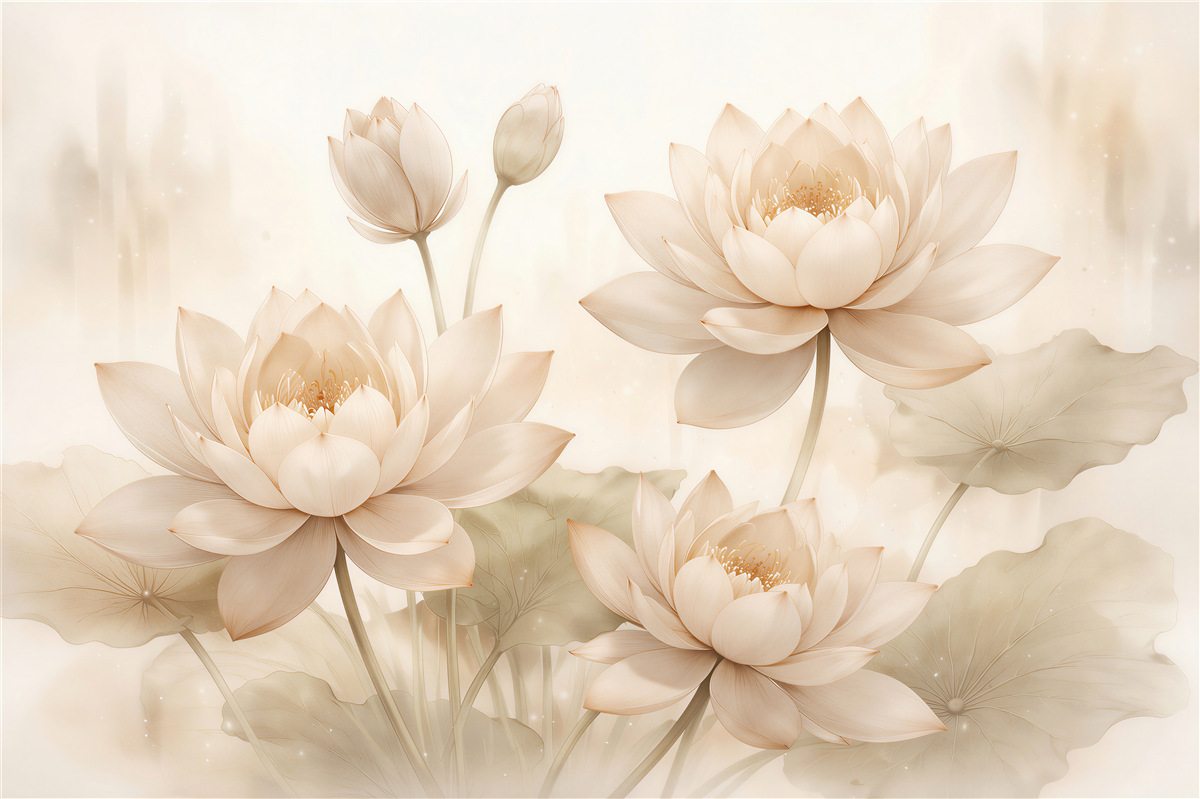Papier peint lotus crème en harmonie