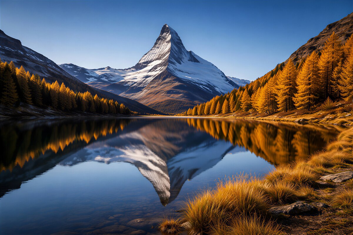 Papier peint reflet de montagne en automne