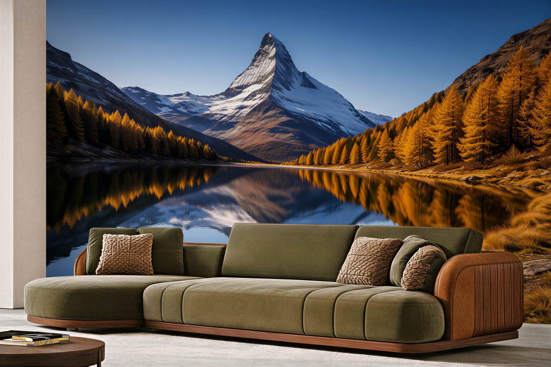 Papier peint reflet de montagne en automne